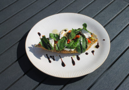 Баклажан з овочами, шамеш та рікотою